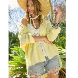 La Miel BUTTON DOWN OVERSIZE COTTON SHIRT WITH RAW CUT DETAILING Size L